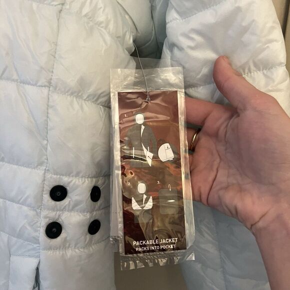 Swiss Tech Baby Blue Puffer Coat Jacket Small 4-6 Womens Packable Mid-Length - Picture 9 of 15